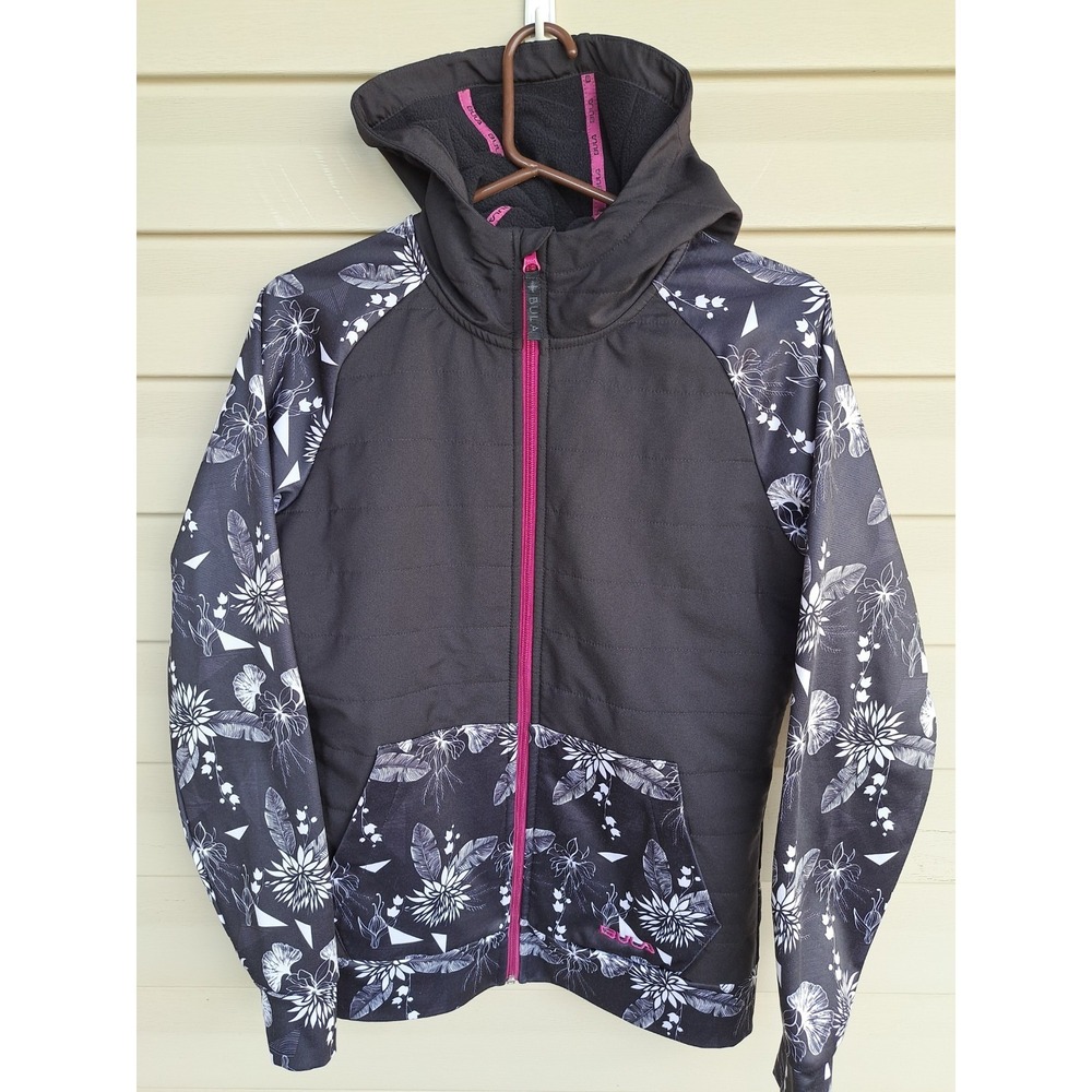 Bula Women's Black/Floral Fleece Hooded Long Sleeve Full Zip Sweatshirt Size M